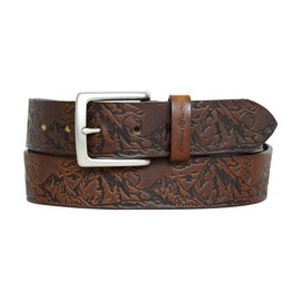 Eddie Bauer Men's Leather Belt | Casual | Everyday | Jeans | Trousers | Chinos | Metal Buckle, Debossed Adventure-Tan, Medium