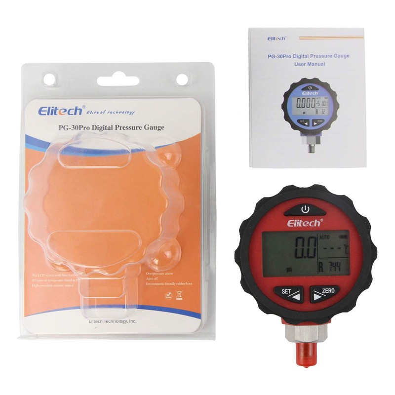 Elitech PG-30Pro Refrigeration HVAC Digital High Pressure Gauge 87 Refrigerants-14.5-800