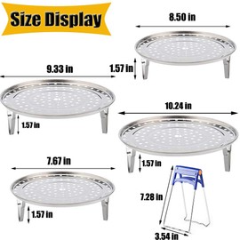 Round Stainless Steel Steamer Rack 7.6" 8.5" 9.33" 10.23" Inch Diameter Steaming Rack Stand Canner Canning Racks Stock Pot Steaming Tray Pressure Cooker Cooking Toast Bread Salad Baking (4 Pack)