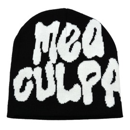 HYXITVCG MEA Culpa Beanie for Women Beanie Hat Graphic Beanie Hat Y2k Beanies Soft Crochet Hat Winter Hat for Women Y2k Accessories (Black)