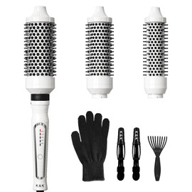 K&K 3 in 1 Thermal Brush Set, Ceramic Hot Brush, Fast Heating Curling Wand for Short, Medium & Long Hair, 5 Temperature Adjustment, Dual Voltage