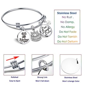 Birthday Gifts for Her Bangle Bracelets Live Laugh Love for 13th 18th 21st 30th 40th 50th 60th (65th Birthday)
