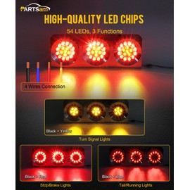 Partsam 2Pcs 54 LED Truck Trailer Tail Lights Bar with Chrome Iron Bracket Base Waterproof 24V 4 Inch Round Led Trailer Tail Lights Bar Stop Turn Signal Running Parking Lights Lamps RV Camper