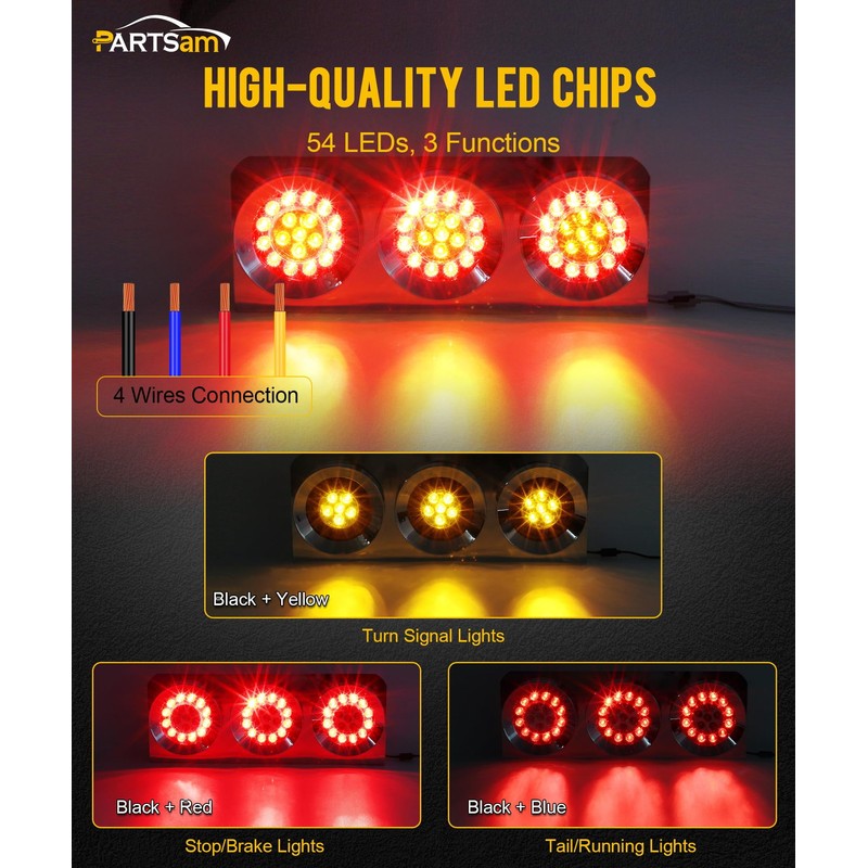 Partsam 2Pcs 54 LED Truck Trailer Tail Lights Bar with