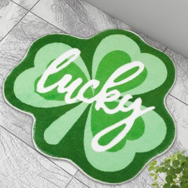FEBSNOW St. Patrick Shamrock Bathroom Rug, Lucky Shamrocks Tufted Decorative Doormat Washable Kitchen Rugs, Ideal Comfort Nonslip Doormats Rug Shower Bedroom Decor Gift