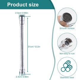 DIYCUT 30 cm Wasserhahnverlängerung, Edelstahl Verlängerung Wasserhahn, 360° Einstellbar Wasserhahnaufsatz mit Innengewinde/Außengewinde-Adapter und Dichtungen für Bad, Hotel Oder Küche