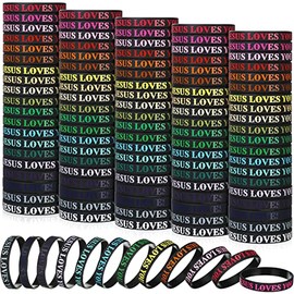 100 Pcs Jesus Loves You Silicone Wristbands Colorful Rubber Bracelets Motivational Rubber Wristbands Christian Bracelets Silicone Inspirational Bracelet for Men Women Party Favors (Black)