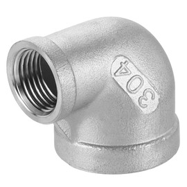 sourcing map 304 Stainless Steel 90 Degree Elbow Fittings NPT 1 x NPT 1/2 Female to Female Threaded Adapter Pipe Fitting for Connecting Water Pipe Air Hose PVC Tube Cast Coupling