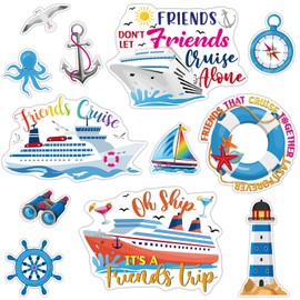 Kanayu 12 Pieces Cruise Door Magnets Decorations, Sea Navigation Ship Car Refrigerator Magnets Stickers Anchor Cruise Cabin Door Fridge Magnetic Decorations for Carnival Cruise Party (Lively Style)