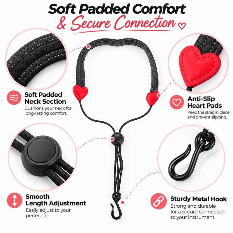 Adjustable Clarinet Neck Strap for Instrument Support – Soft Padded