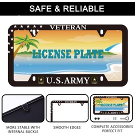 BOARLIDA Veteran Us Army License Plate Frame Us Navy Stainless Steel Car License Plate Cover for Men Women Fans 12 X 6 Inch