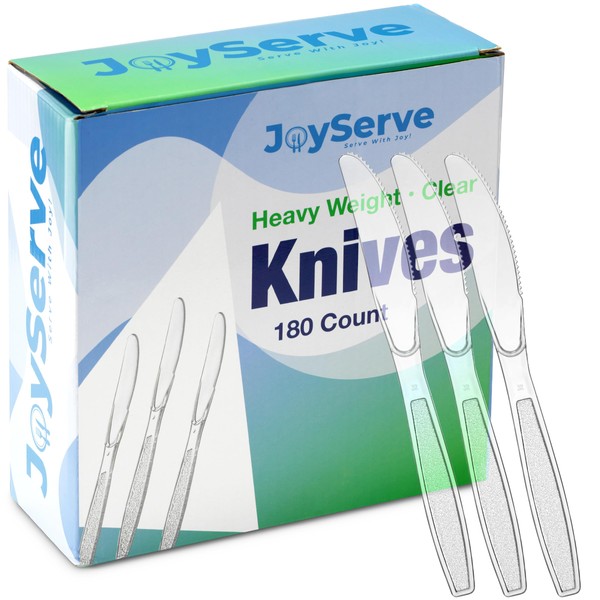 Clear Plastic Knives - (Bulk Pack 180) Disposable Plastic Utensils Heavy Duty Knives, Silverware Cutlery Sets for Party Supplies, Dinners, Buffets, Take-Out, Catering, Food Services