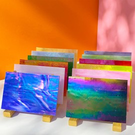 ILLUCKAI 24 Sheets Iridescent Stained Glass Sheet Variety Pack, 4 X 6 inch Cathedral Art Glass for Home Decor, Stained Glass Supplies for Glass Projects and Mosaic Crafts