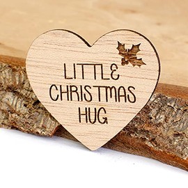 Little Christmas Hug Wooden Heart Token Little Pocket Hug Miss You Note Hardwood Gift for Someone You Love Thinking Of You Keepsake No Hole. (5)