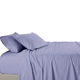 Royal Tradition Damask Striped 580-Thread-Count, 100-Percent Cotton California King Size Bed Sheets Set, Periwinkle