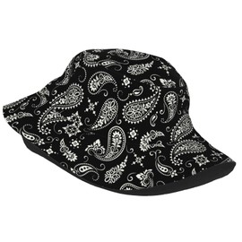 Bucket Hat Fashion Sun Cap Packable Outdoor Fisherman Hats Summer Beach Travel Fishing Hat for Women and Men, Black Paisley Indian Ethnic Floral, One Size