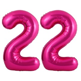 Hot Pink 22 Number Balloons, 40 Inch Giant Number 22 Balloons Foil Mylar Helium Hot Pink Number Balloons for 22th Birthday Party Supplies Anniversary Event Celebration Decorations
