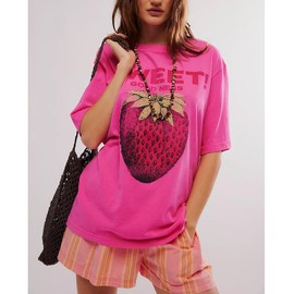 Y2k Womens Oversized Fruit Graphic Print Tees Shirts Vintage Flower Baggy Tshirt Tops Coastal Summer Clothes Aesthetic