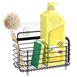 LOXSUN Black Kitchen Sink Caddy Organzier, Sponge Holder for Kitchen Sink, Metal High Brush Holder, Dish Sponge Holder Basket for Sponges, Scrubbers, Dish Soap Bottles Wall Mounted/Countertop