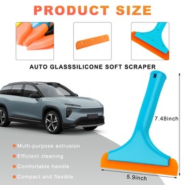 KVAEY Small Silicone Window Squeegee, 5.9 Inch Car Windshield Water Blade Squeegee with Non-Slip Handle, All-Purpose Cleaning Squeegee for Car Windshield, Window, Mirror (Blue)