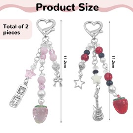 AstraGlam Cute Cat Keyring with Heart Clip, Fluffy White Cat Pendant and Beads, Cute Y2K Bag Charm, Handmade for Bag and Car Keys, multicoloured