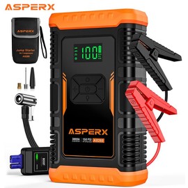 AsperX AX260 Jump Starter with Air Compressor, 3000A Battery Starter Fast Charging, 12V Battery Car Jump Starter (for Up to 10L Gas/8.0L Diesel Engines), Battery Booster, with 3.4in LCD Display and LED Light