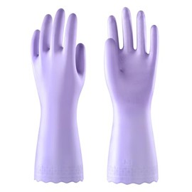 Mr.Panda Skin-Friendly Flocked Cotton Liner Cleaning Gloves Medium, Reusable Dishwashing Gloves for Washing Dishes, Kitchen, Shimmering Pink