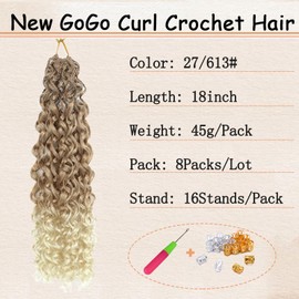 Pretwisted Gogo Curl Crochet Hair 10 Inch 8 Packs Short Curly Crochet Hair for Women Pre Looped Ocean Wave Crochet Hair Beach Curl Crochet Hair Deep Wave Crochet Braiding Hair (27/613, 18 Inches)