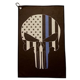 Thin Blue Line Punisher Police Golf Towels - Flag Golf Towel Gift with Bag Clip