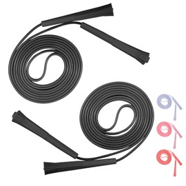 Fjquamitix 2PCS Skipping Ropes for Adults - Thickened PVC Rope Body, Adjustable 2.8 Metre Length, Quick Non-Slip Jump Rope, Gym Workout, Outdoor Training, 2 Pcs with Gift Box (Black)