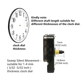 Youngtown 12888 Sweep Silent Clock Movement Mechanism with 2 Sets Small Hands 13.5mm (17/32 inch) Shaft Length 5.5mm (7/32 inch) Thread Length.
