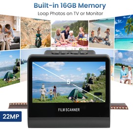 22MP Film and Slide Scanner with 5” LCD Screen, Convert Color & B&W Negatives & Slides 35mm, 126, 110 Film to High Resolution JPEG Digital Photos