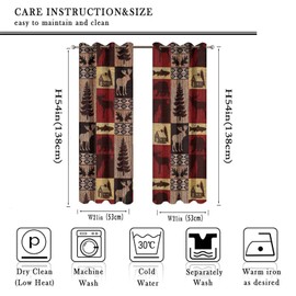 INSFBRB Rustic Cabin Blackout Curtains for Bedroom,Vintage Farmhouse Hunting Theme Moose Bear Elk Tree Plaid Room Darkening Window Curtains with Grommets - 2 Panels 54L x 21W