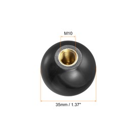 sourcing map 12Pcs Threaded Ball Knobs, M10 Female Thread Thermoset Ball Knob 1.37'' Dia Black Round Operation Ball Handles with Copper Insert for Machine Handle Tool Replacement