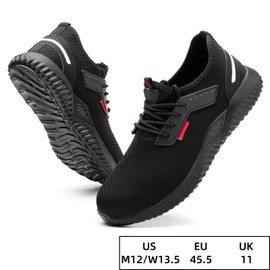 lovsefty Safety Trainers Mens Womens Lightweight Steel Toe Cap Trainers Breathable Comfortable Safety Shoes Puncture Proof Work Sneakers(Black,10.5UK)