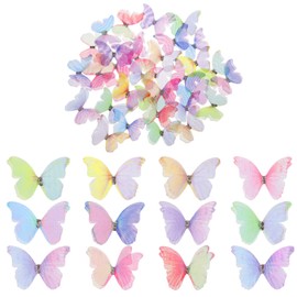 LIQWEI Pack of 36 Organza Fabric Butterfly, Translucent Chiffon Butterfly 3D Colour Gradient Butterflies for DIY Decoration Scrapbooking Window Hair Clip Decoration and Luggage Wall