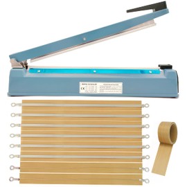 Impulse Heat Sealer 16 Inch Mylar Bag Sealer Heat Seal Machine, 110v Manual Heat Sealer for Plastic/Poly/Cookie Bags, 8 Replacement Parts & Teflon Cloth Strip(2 Round Cutter Lines Included)
