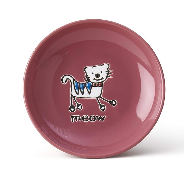 PetRageous 11035 Silly Kitty Dishwasher and Microwave Stoneware Cat Saucer 5-Inch Diameter 2.5-Ounce Capacity for Wet or Dry Cat Food Great For All Cats, Pink