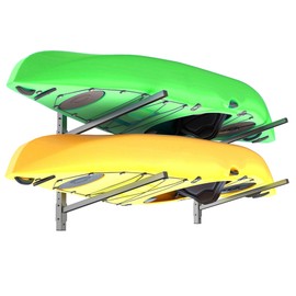 TORACK Heavy-Duty Kayak Storage Rack, Wall Mount Kayak Hanger for Garage Indoor Kayaks Holders for Surfboards, Skis, Snowboards, Paddle Boards Holds Up to 220 lbs(2-Tier for 2 Kayaks)