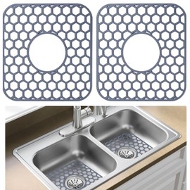 DAWZMR 2 PCS Silicone Sink Mats for Kitchen, 12.4" X 11.5" Sink Protector for Stainless Steel with Center Drain Hole