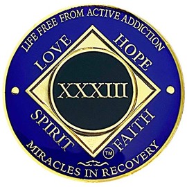 Simply Minimal NA 33 Year Medallions, Narcotics Anonymous Coins, Gold Color Plated Recovery Token (Gold, Purple)