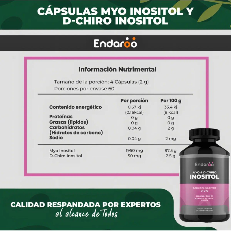 Suplemento Nutricional Endaroo Inositol Myo Chiro 240 Cápsulas