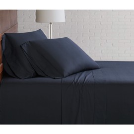 Brooklyn Loom Solid Cotton Percale Sheet Set, Queen, Black