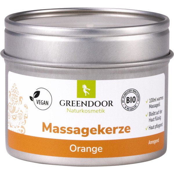 Green Door of Organic Aromatherapy Massage Candle Orange Organic Soy Wax Babassuöl Natural Pure Orange Oil – Vegan Massage Oil to Soot – No Animal Testing – Special Gift
