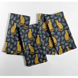 Vargottam Cheetah & Monstera Print Design Cotton Canvas Napkin - Set of 12, 20-Inch Elegant Blue Cloth Napkin, Perfect for Harvest Dinner, Thanksgiving, Farmhouse - Machine Washable