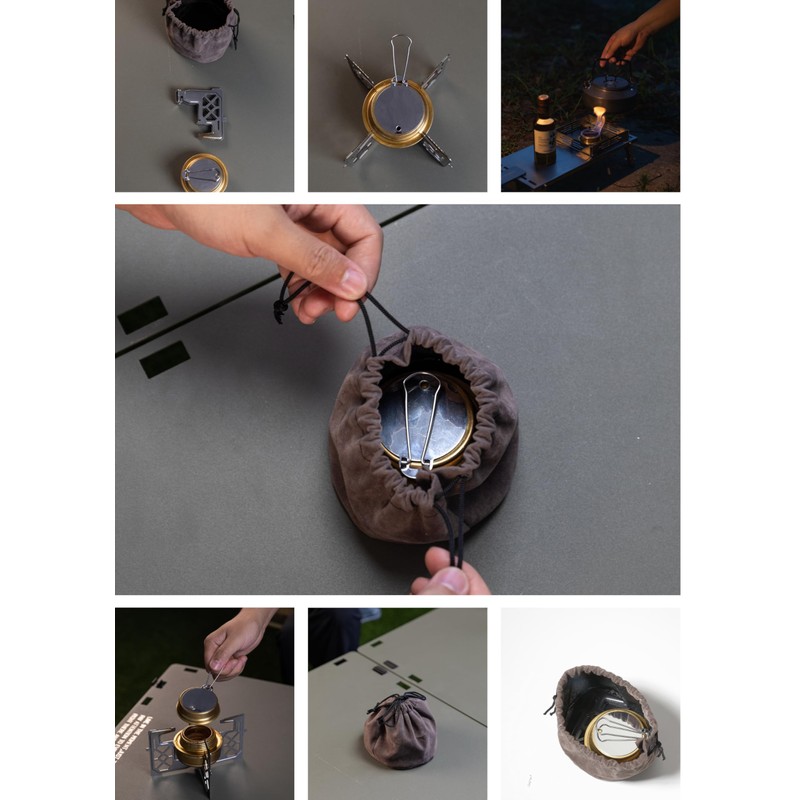 Camping Moon Alcohol Burner, Multi-Cloth Trivet, Storage Bag Included, Stainless