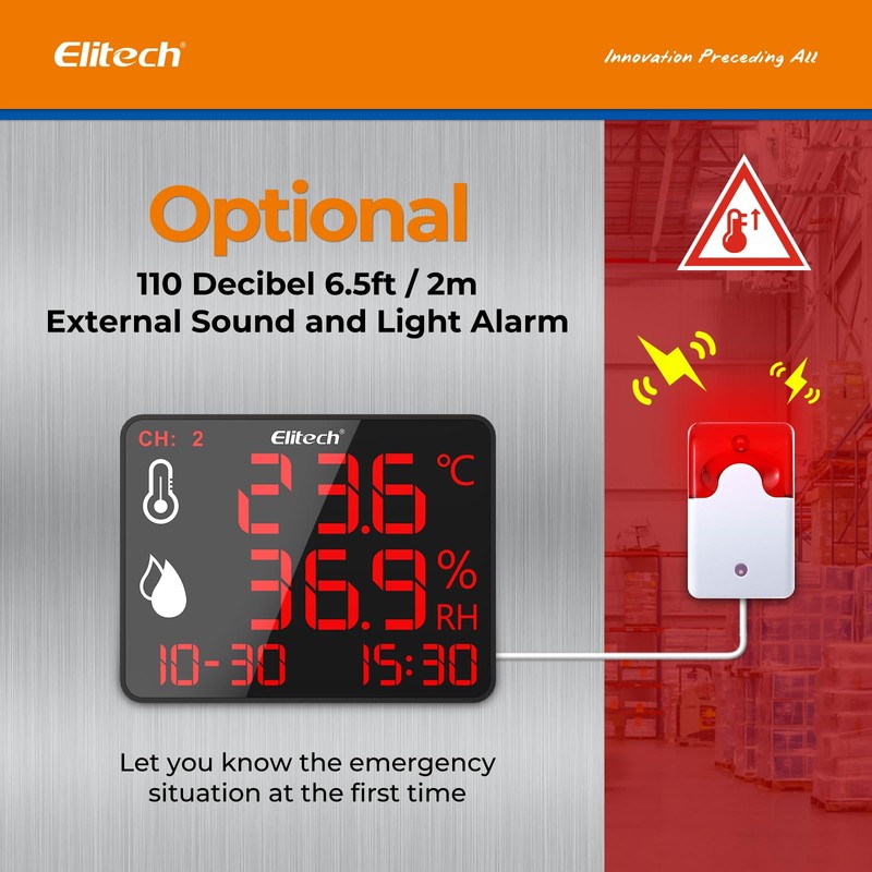 Elitech Digital Hygrometer Thermometer with 2m External Probe, Bluetooth Data