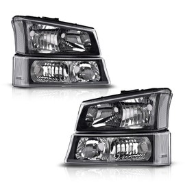 DOTCOM Headlights Assembly,Compatible with 2003-2006 Chevy Avalanche 1500 2500/2003-2006 Silverado 1500 2500 3500 HD 2500 HD Headlamp,Driver and Passenger Side,Clear lens Black Housing Clear Reflector