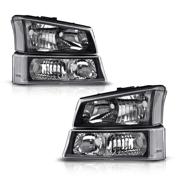 DOTCOM Headlights Assembly,Compatible with 2003-2006 Chevy Avalanche 1500 2500/2003-2006 Silverado