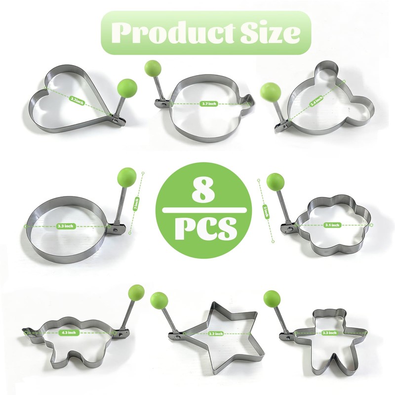 Slomg 8pcs Set Fried Egg Rings Molds Non Stick for